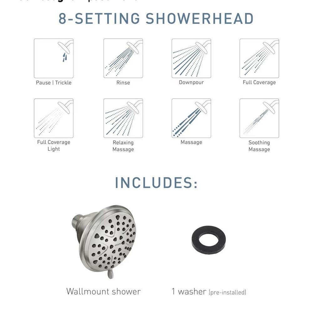 Open box new Moen Attune 8-Function Wall Mount Fixed Showerhead, Spot Resist - Picture 5 of 12